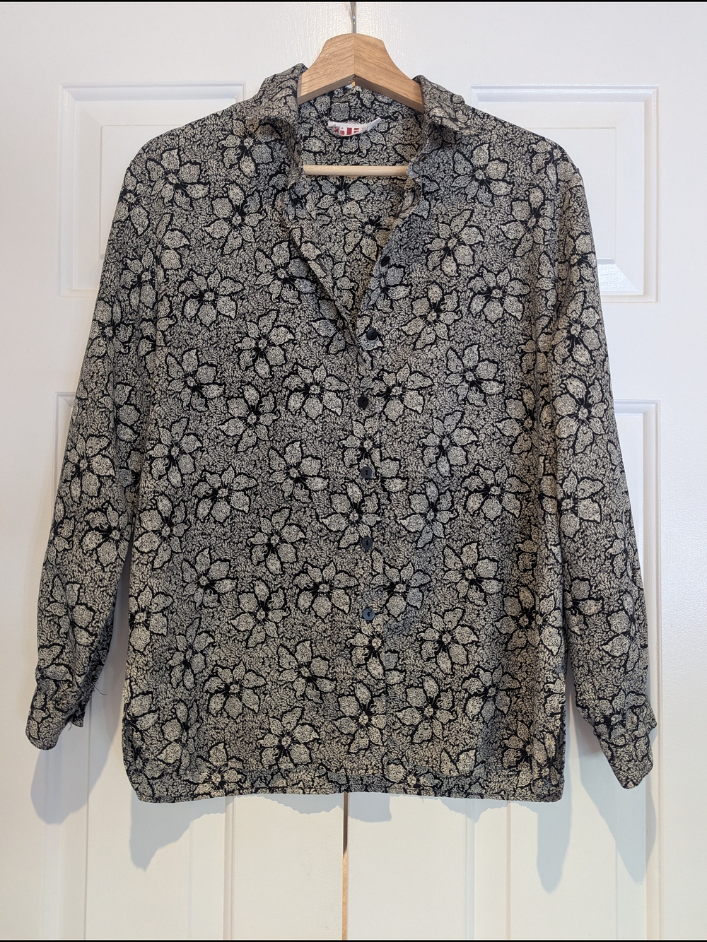 Vintage Womens Alia Black Floral Print Shirt Blouse Gypsy Whimsigoth Eclectic